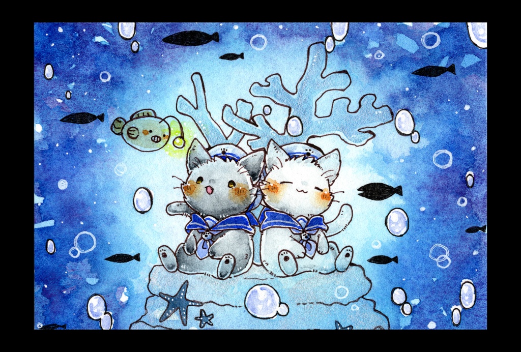 ポストカード 「猫さんとアンコウさん」シリーズ