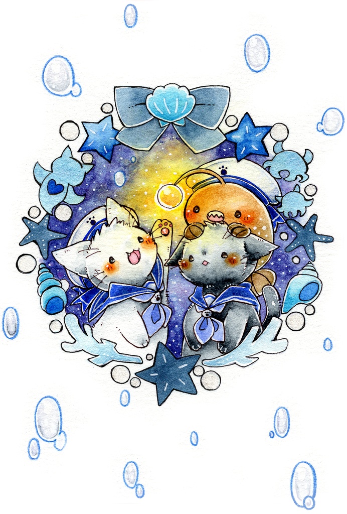 ポストカード 「猫さんとアンコウさん」シリーズ