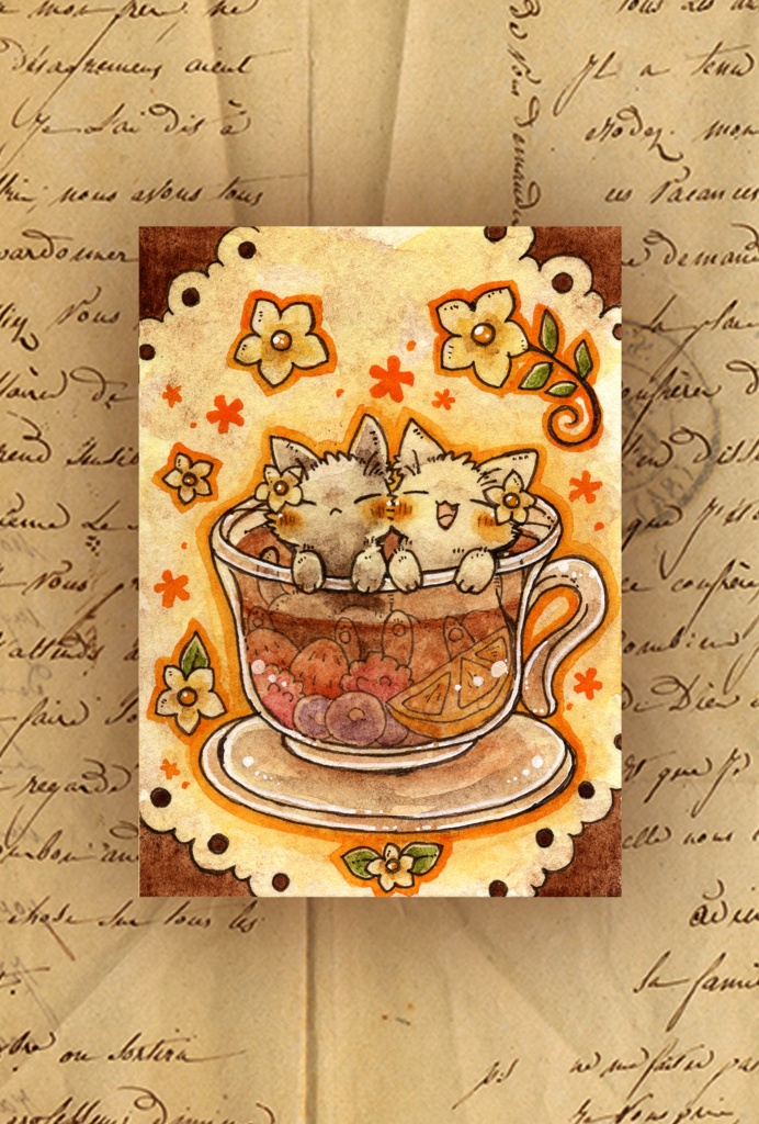 ポストカード 「猫さんとフルーツティ」シリーズ