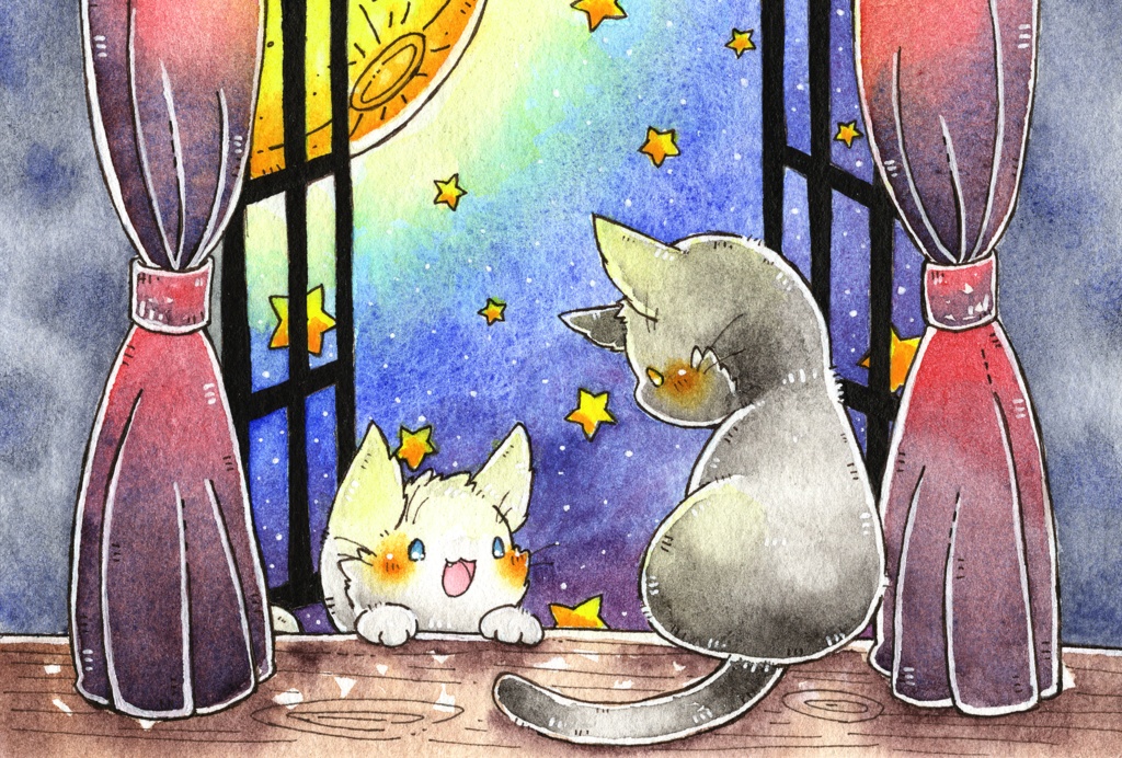 ポストカード「猫さんとお月様」シリーズ