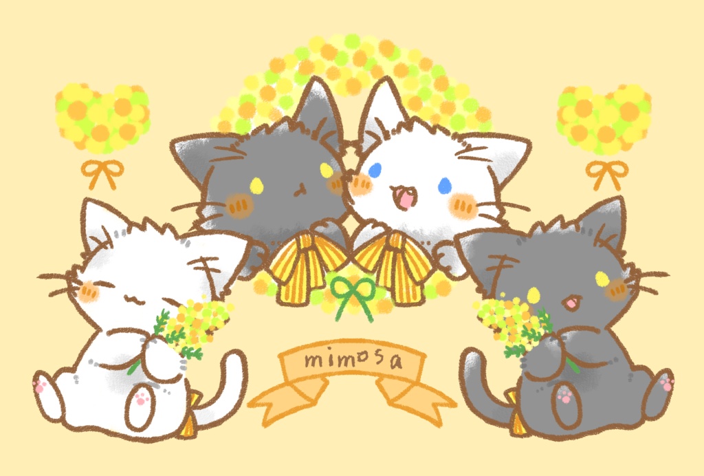 ポストカード「猫さんとミモザ①」シリーズ