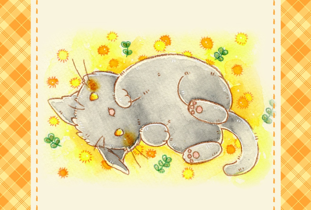 ポストカード「猫さんとミモザ①」シリーズ