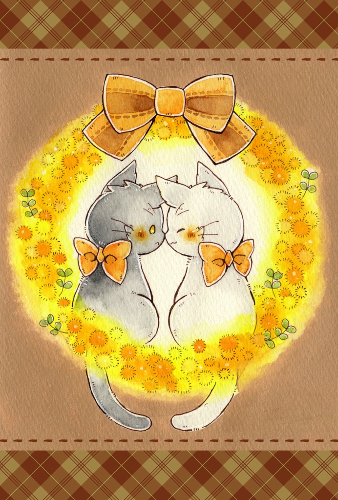 ポストカード「猫さんとミモザ②」シリーズ