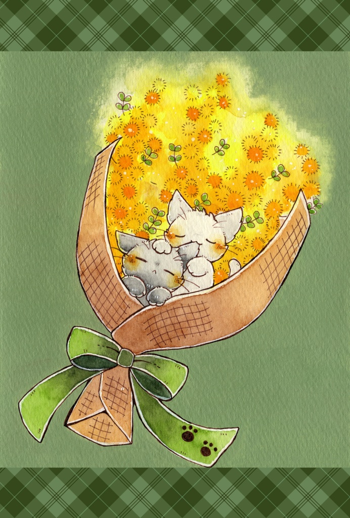 ポストカード「猫さんとミモザ②」シリーズ