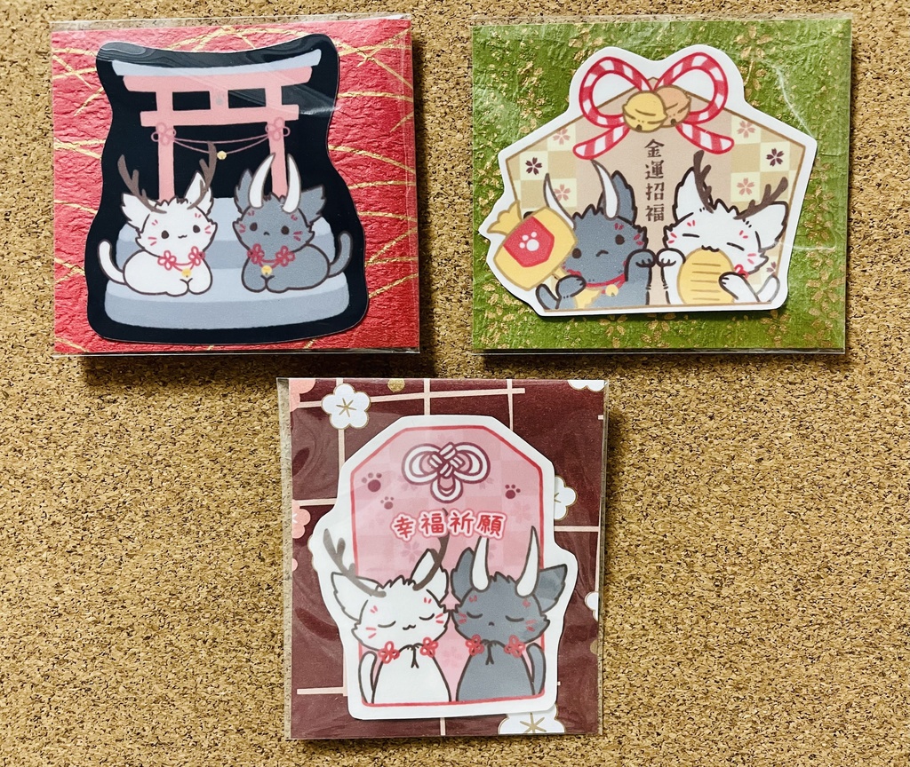猫さんの和風手作りステッカー