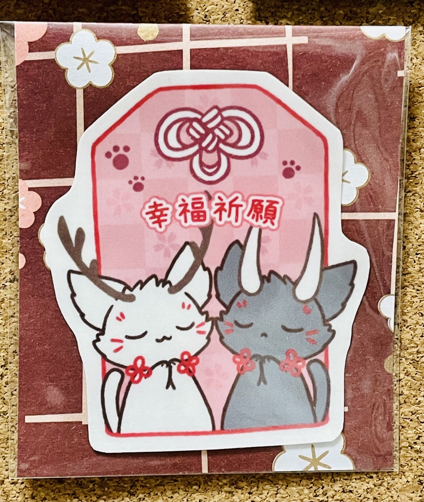 猫さんの和風手作りステッカー