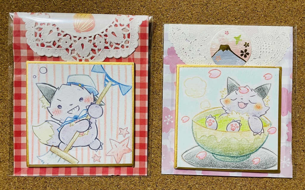 イラスト原画　狼さんの豆色紙2枚セット