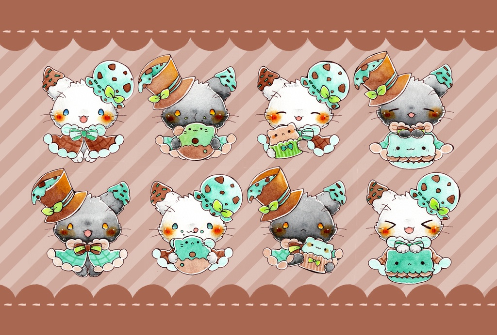 ポストカード「猫さんとチョコミント」シリーズ