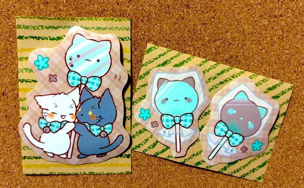 猫さんと飴の手作りステッカー