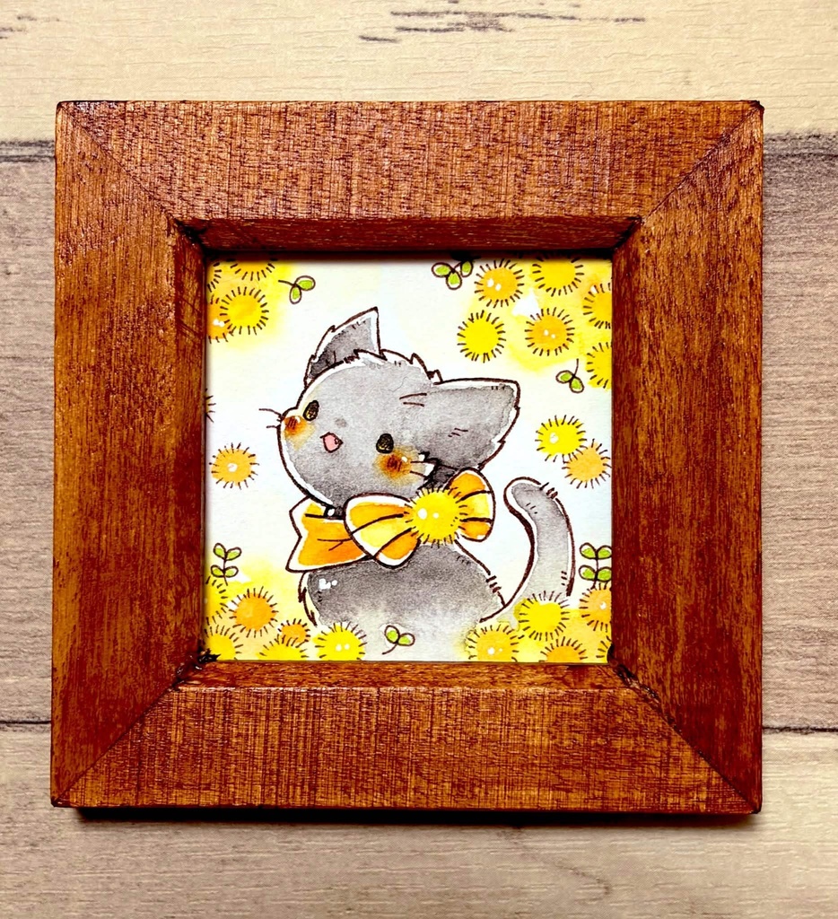 複製ミニ原画「猫さんとミモザ」