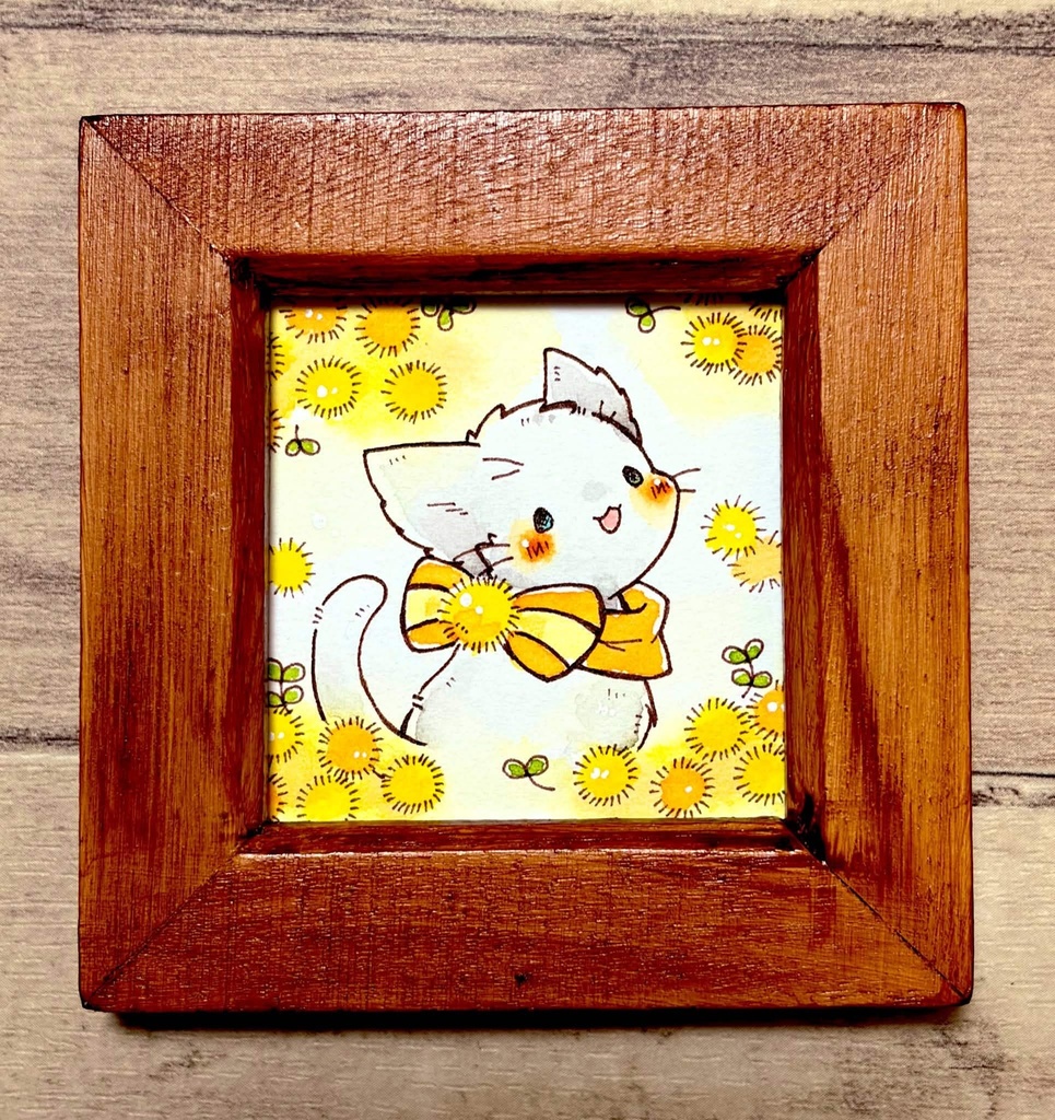 複製ミニ原画「猫さんとミモザ」