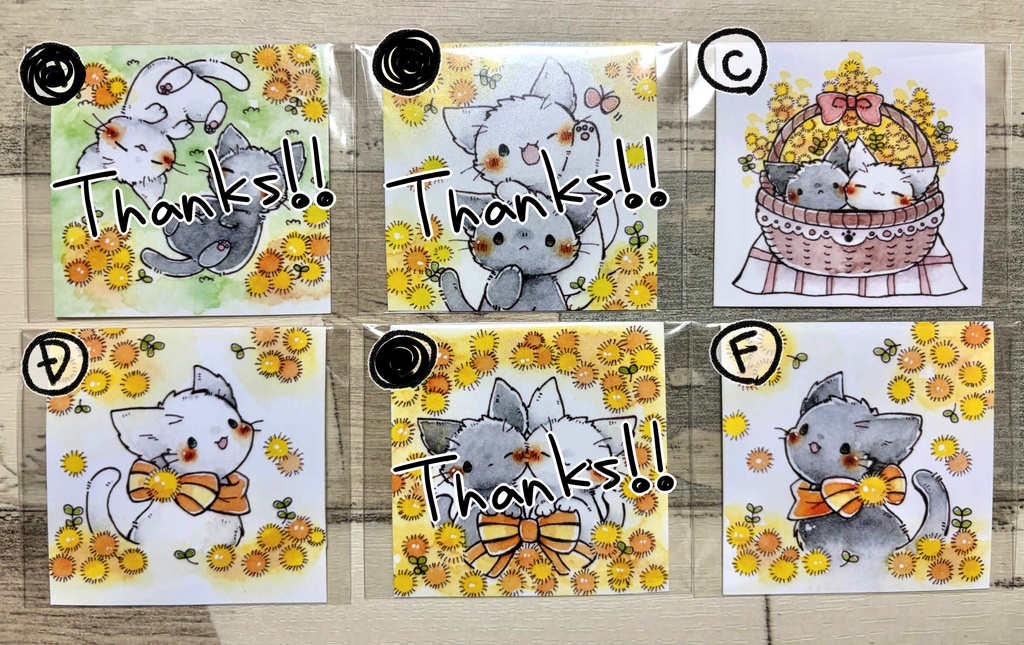 複製ミニ原画「猫さんとミモザ」