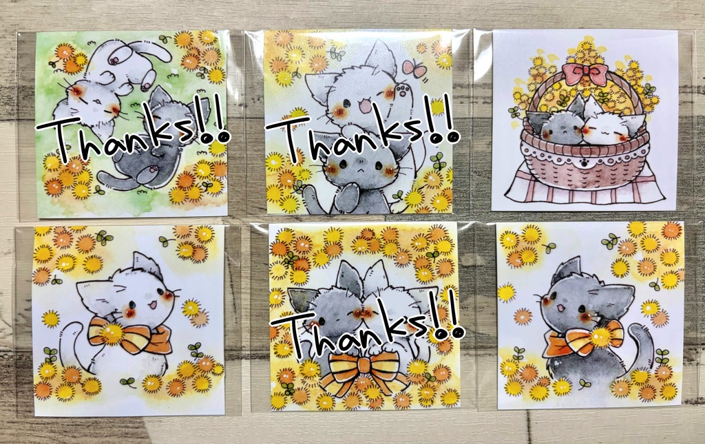 複製ミニ原画「猫さんとミモザ」