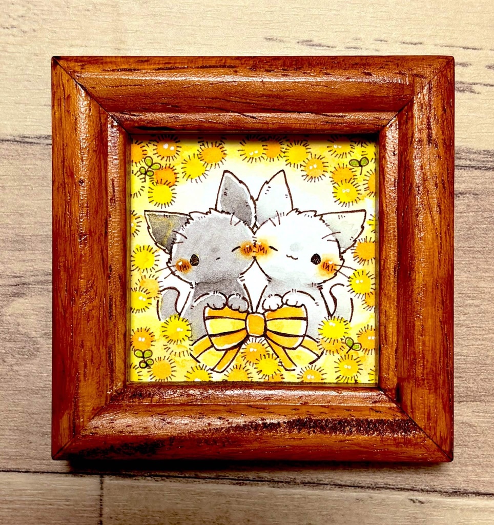 複製ミニ原画「猫さんとミモザ」