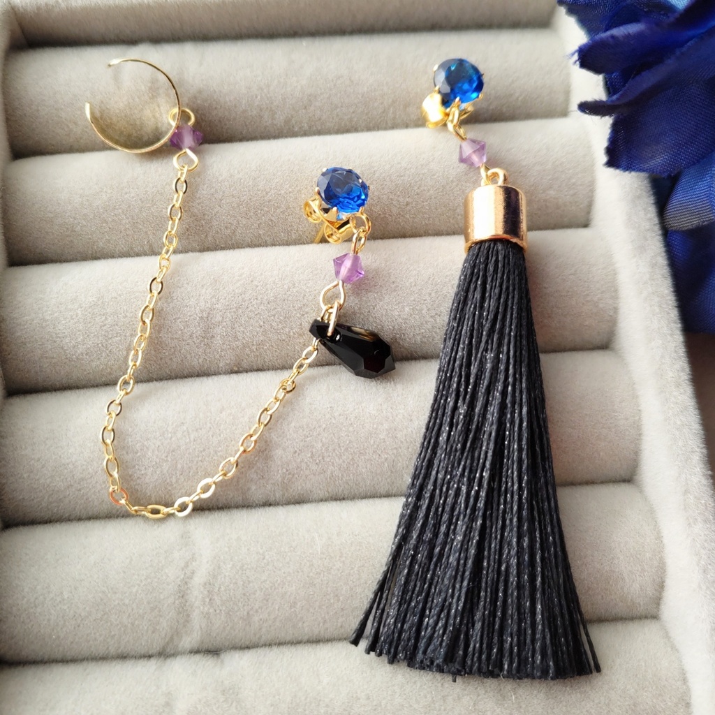 請負人のチェーンピアス&イヤカフ(アメジスト/合成スピネル) 非公式四季凪アキライメージアクセサリー