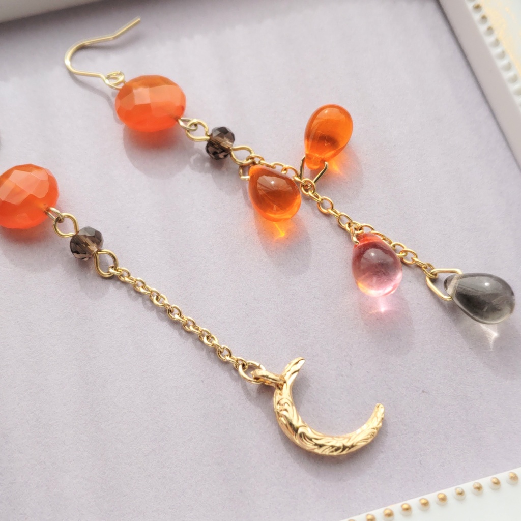 カーネリアンの夜王国ピアス/イヤリング(カーネリアン、スモーキークォーツ) 非公式グウェル・オス・ガールイメージアクセサリー