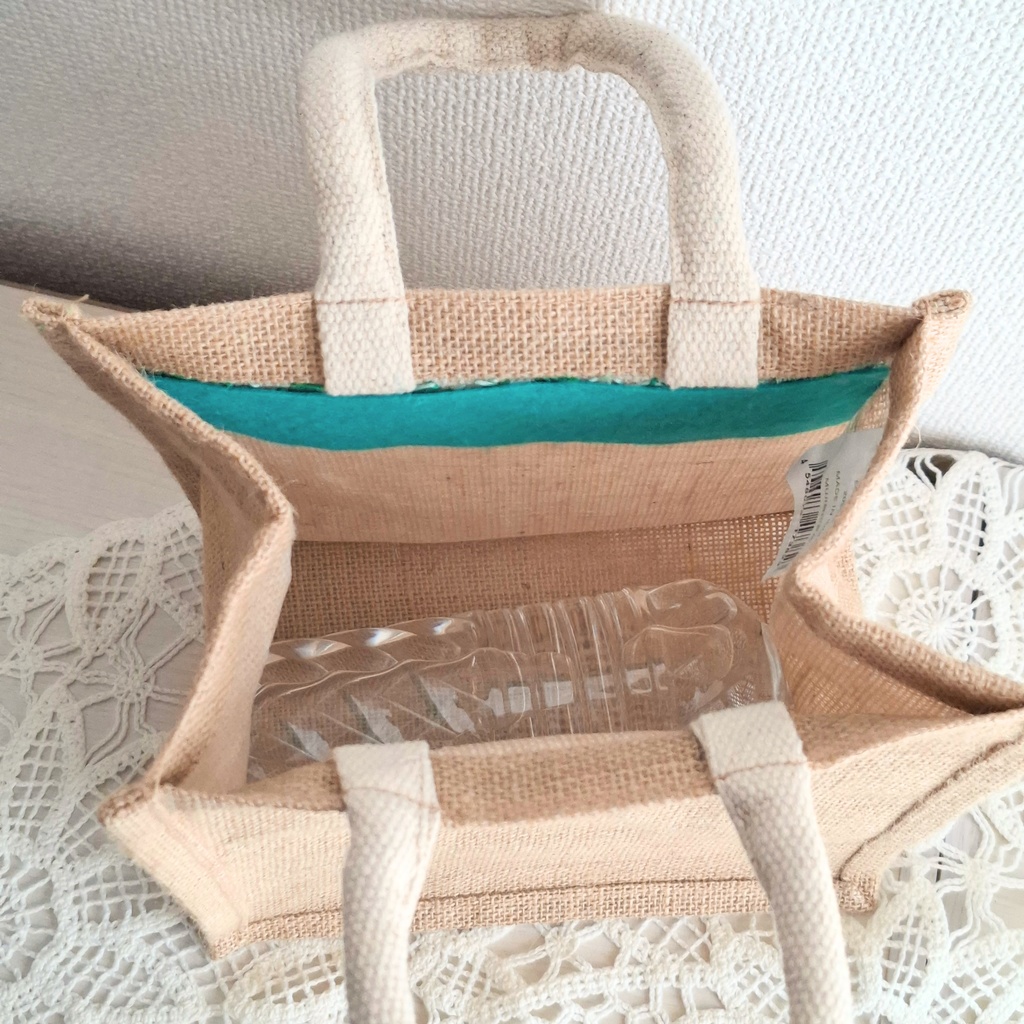 こぎん刺し刺繍ジュートバッグ 緑ライン刺しゅう