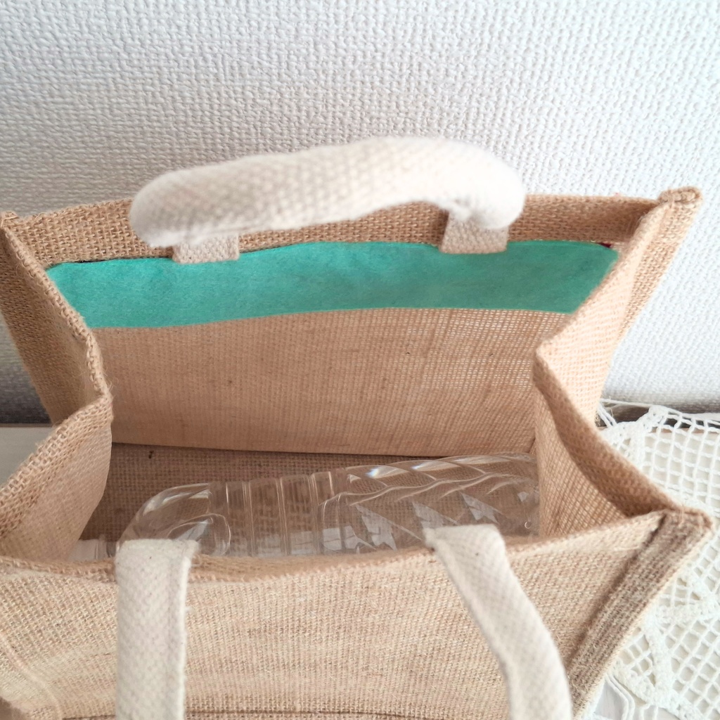 こぎん刺し刺繍ジュートバッグ 赤ピンク刺しゅう