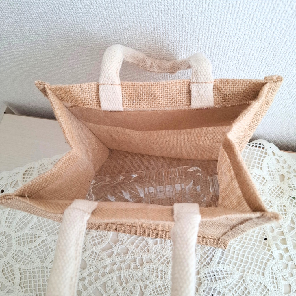 こぎん刺し刺繍ジュートバッグ「一片ひとひら」 藤色ライン刺しゅう