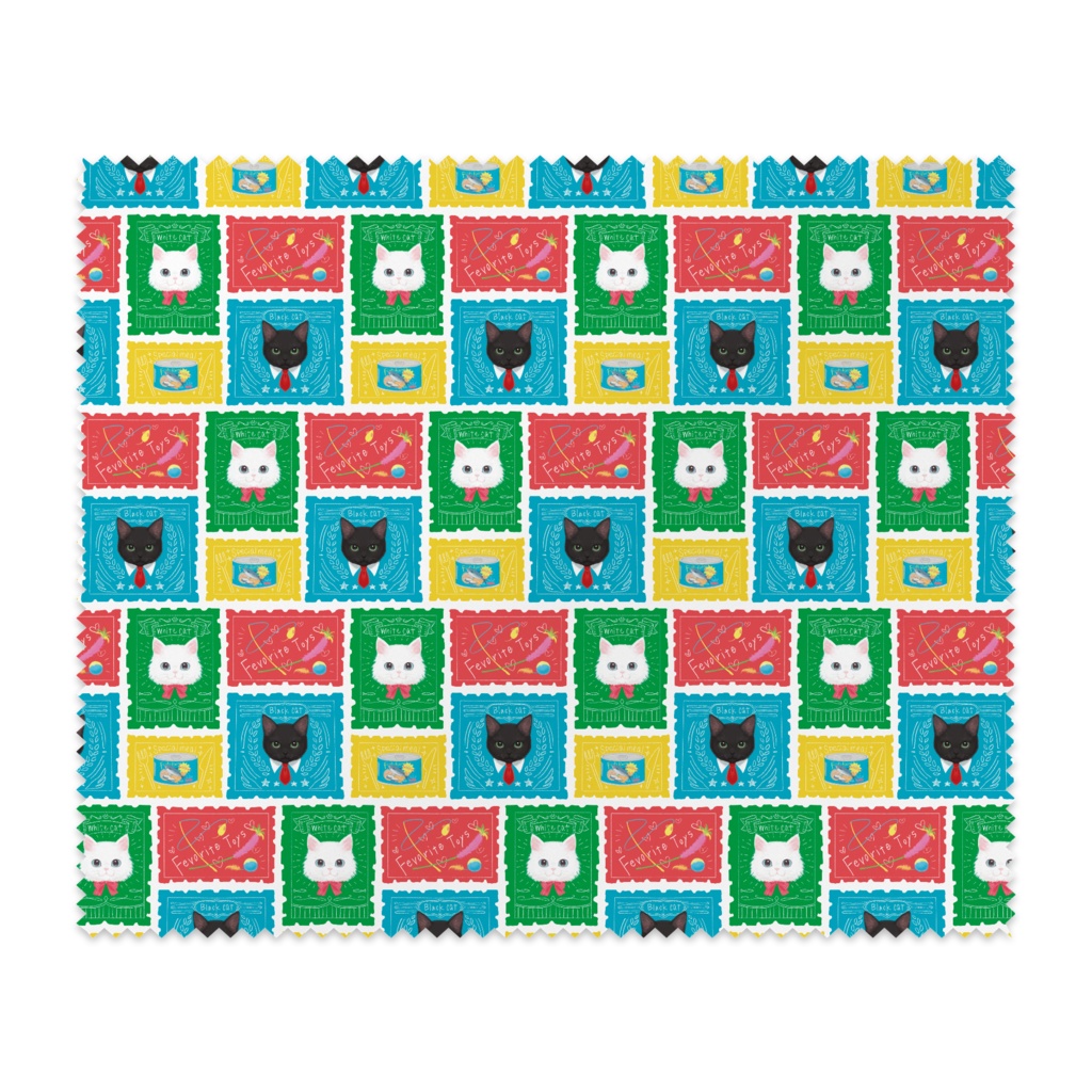 【眼鏡拭き】White cat & Black cat Stamp pattern