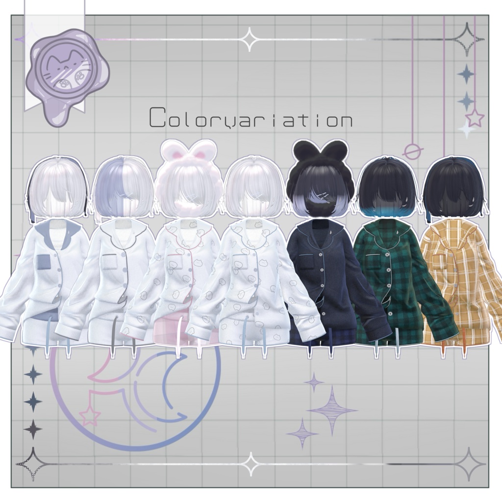 ぽたぽたパジャマset【3D衣装+ヘアモデル】