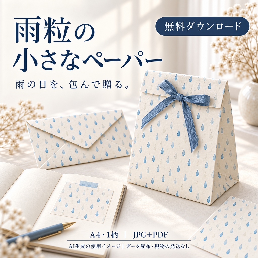 【無料】雨粒の小さなペーパー｜A4デジタルペーパー1柄【JPG＋PDF／AI生成】