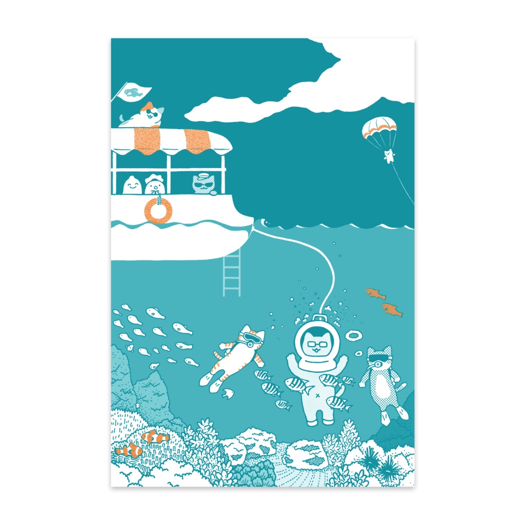 絵ハガキ メガネコさんの海中さんぽ あさあさマーケット ピクシブ店 Booth