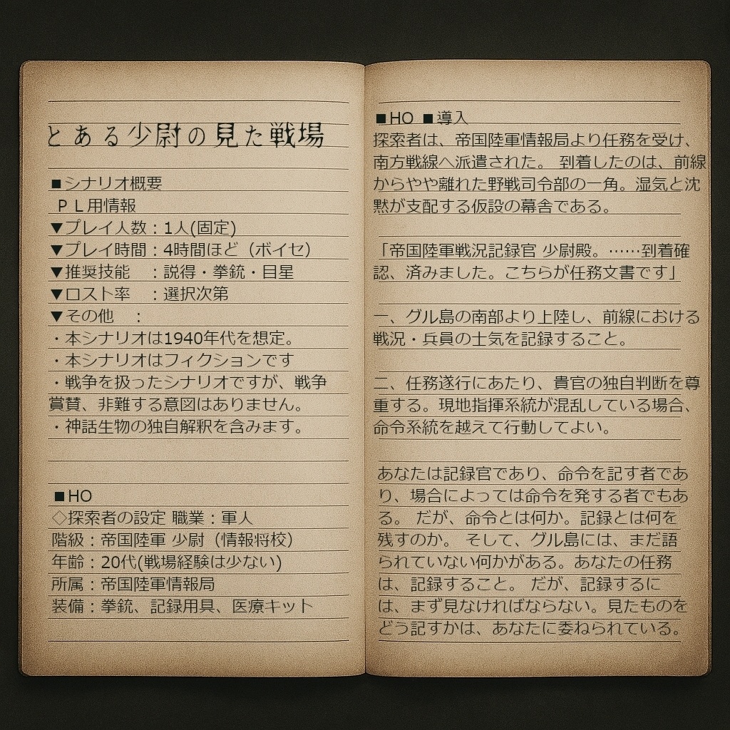 CoCシナリオ『とある少尉の見た戦場』