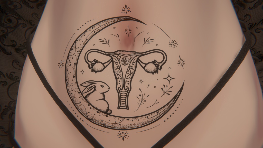 『moon uterus rabbit』タトゥー用　デカール　tatoo image