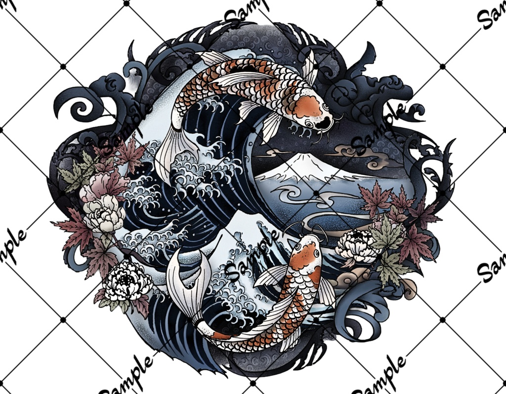 『富嶽鯉』刺青用 デカール tatoo
