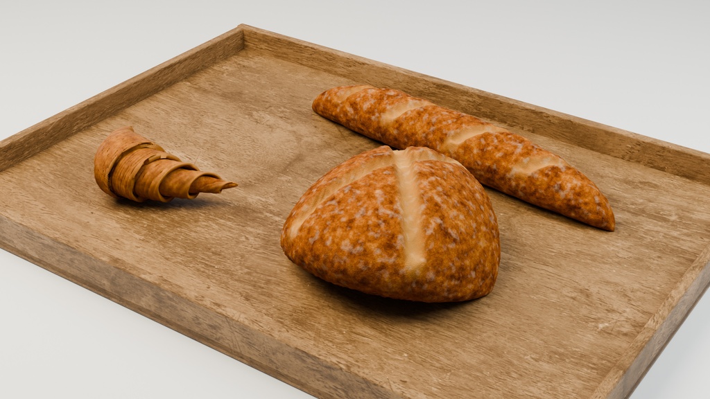 【Blender】海辺の街のベーカリーセット|パン棚・ガラスケース・工房