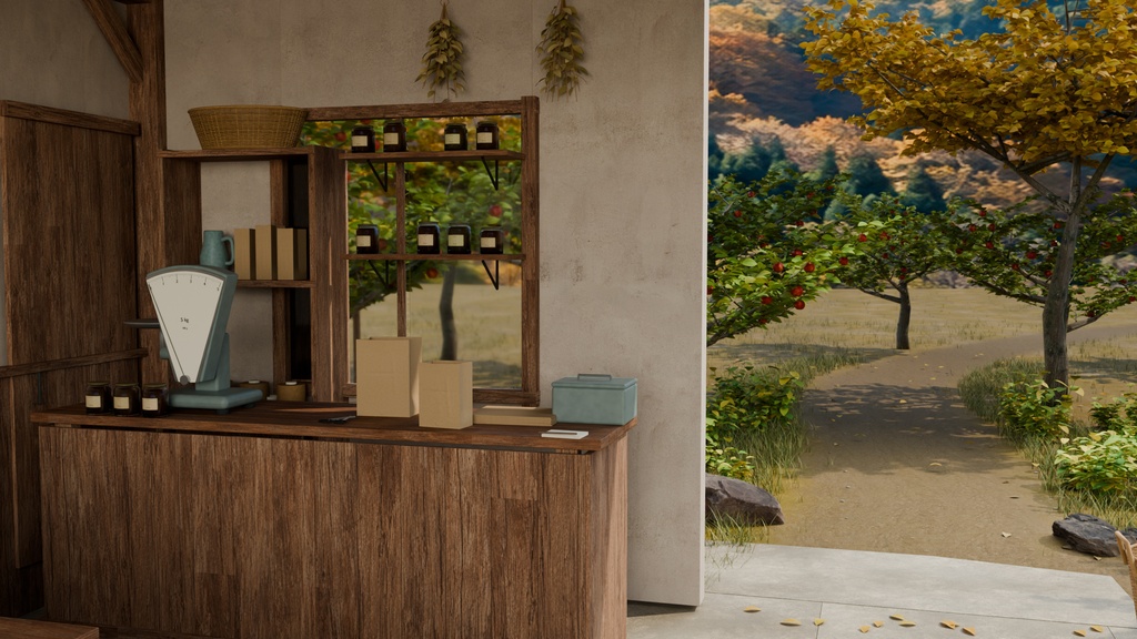 【Blender】実りの秋の果樹園直売所セット|売り場・果樹園・収穫小物