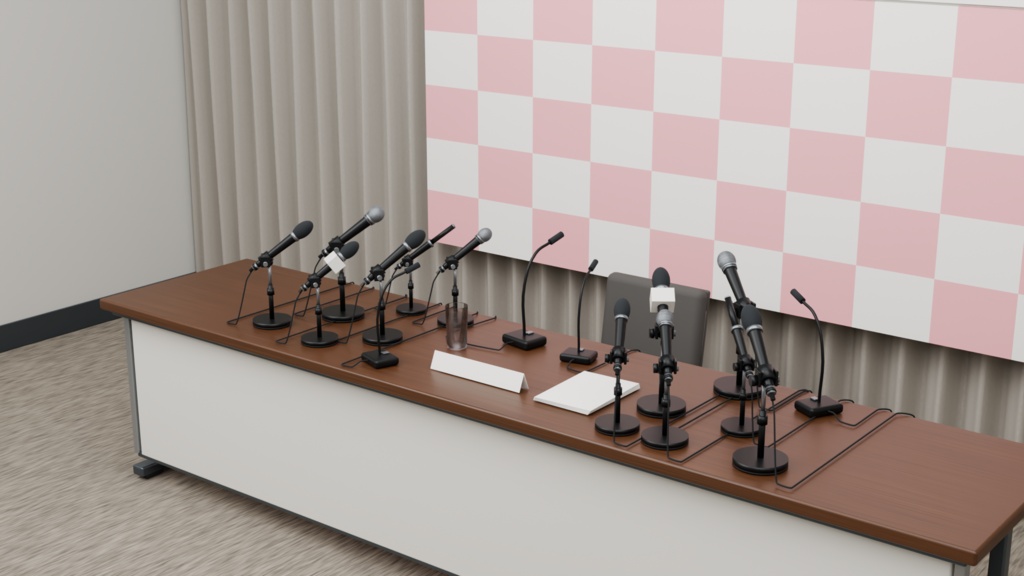 【配信背景・3D】緊急記者会見セット|音付きフラッシュ・PNG/1人・2人/4配色