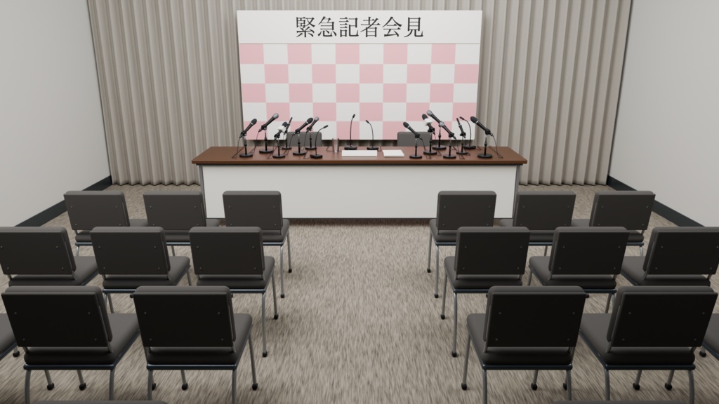 【配信背景・3D】緊急記者会見セット|音付きフラッシュ・PNG/1人・2人/4配色