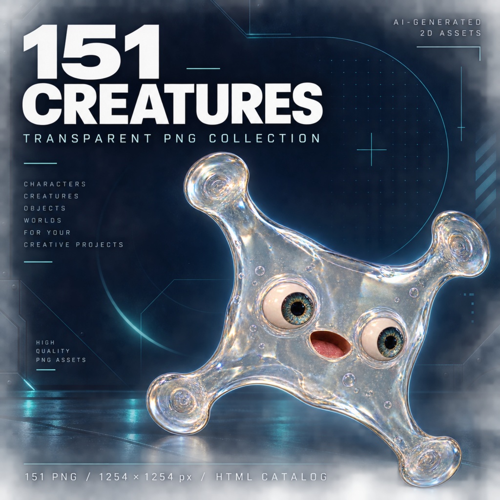 【透過PNG151体】151 CREATURES|かわいい工業SFモンスター素材集・設定付きHTML図鑑