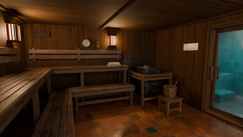 昭和の街サウナ|3D芝居セット・配信背景【Blender/PNG】