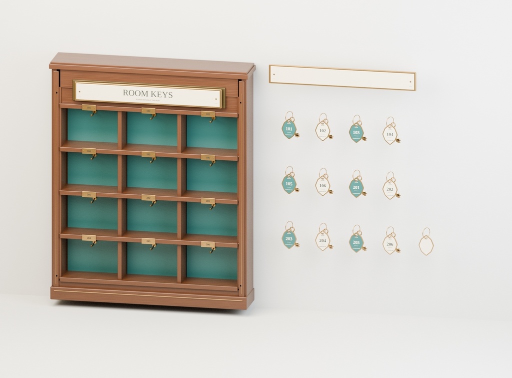 レトロホテルのキーボックス|Blender用3D小物セット