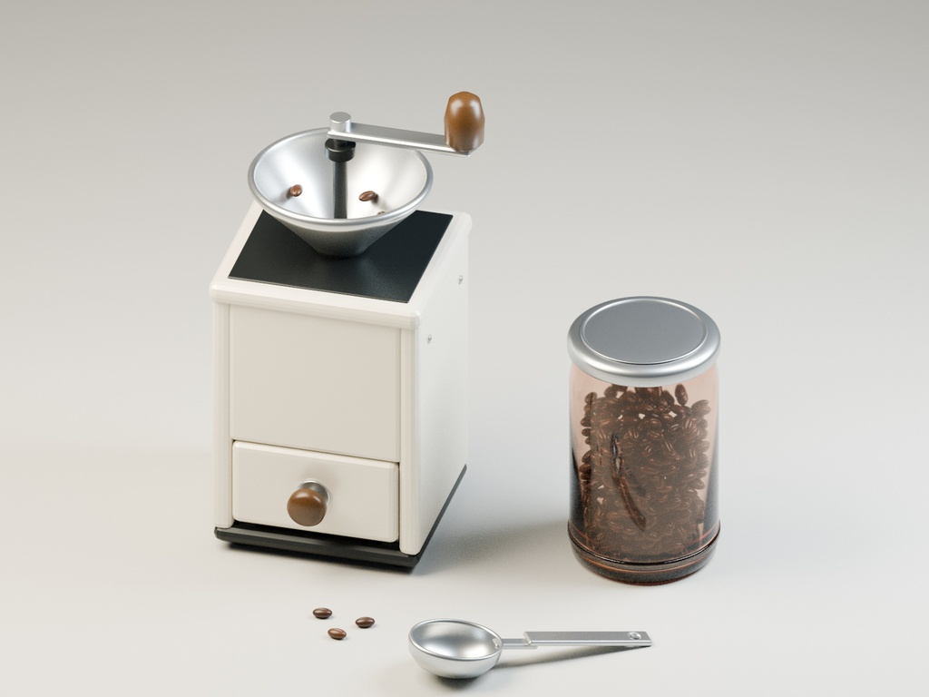 【Blender】サイフォンとコーヒーミル|喫茶店のカウンター小物セット