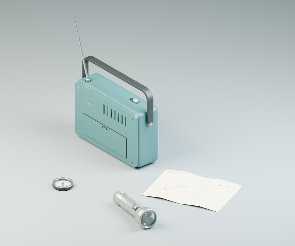 携帯ラジオと金属懐中電灯セット | Blender