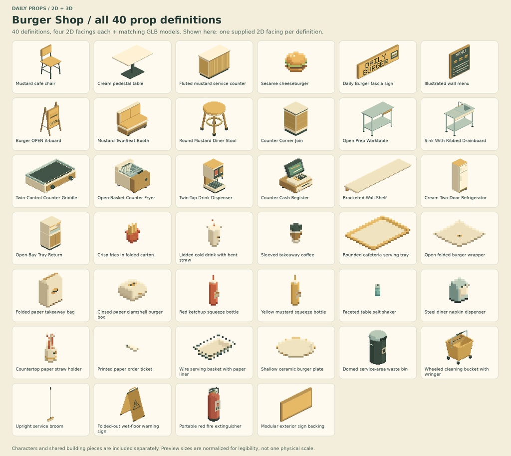 Daily Props バーガーショップ|2D+3D素材セット