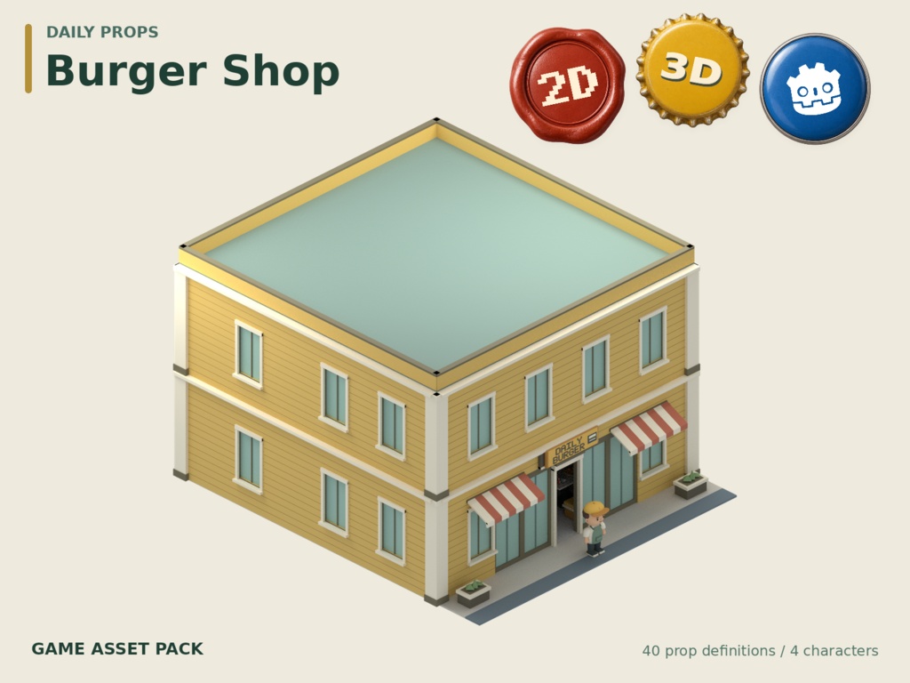 Daily Props バーガーショップ｜2D＋3D素材セット