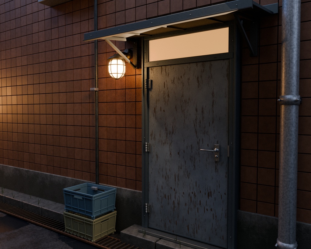 【Blender】雨上がりの路地裏|夕暮れの背景セット