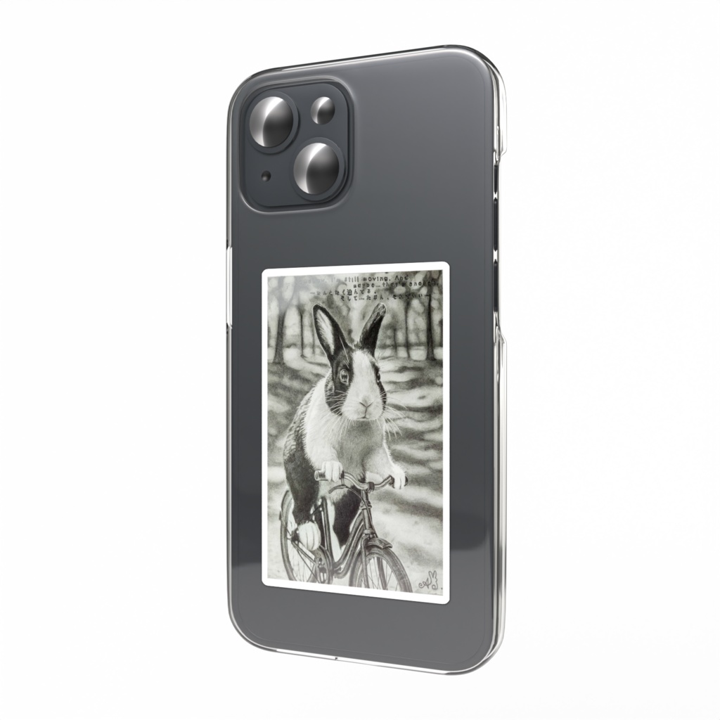 鉛筆画スマホステッカー:自転車ウサギ