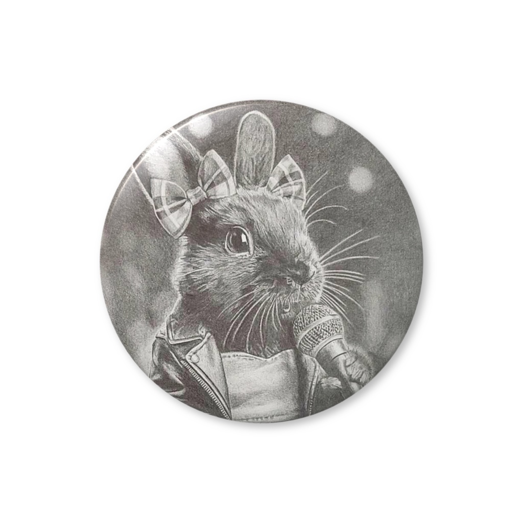 鉛筆画缶バッジ:アイドルウサギ