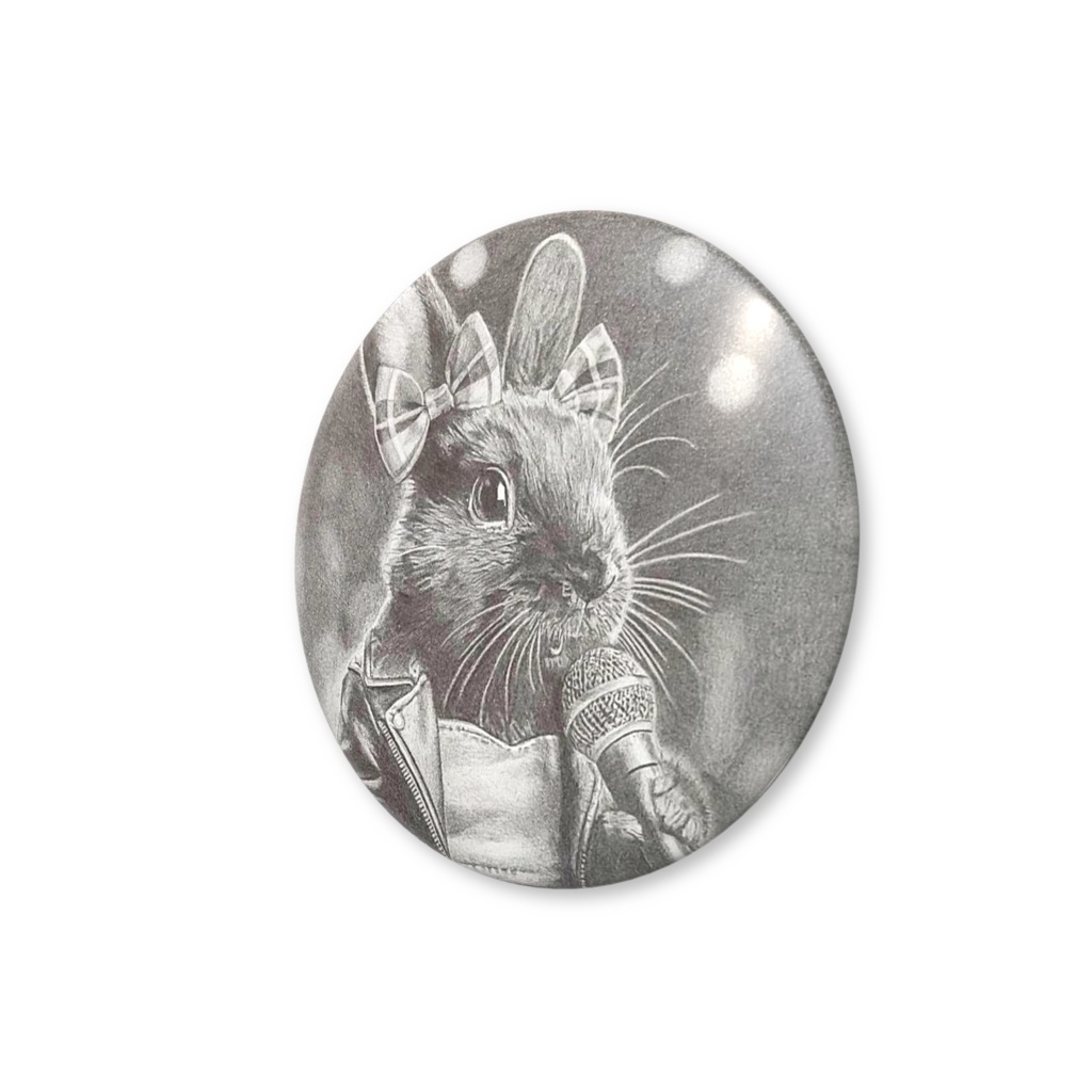 鉛筆画缶バッジ:アイドルウサギ