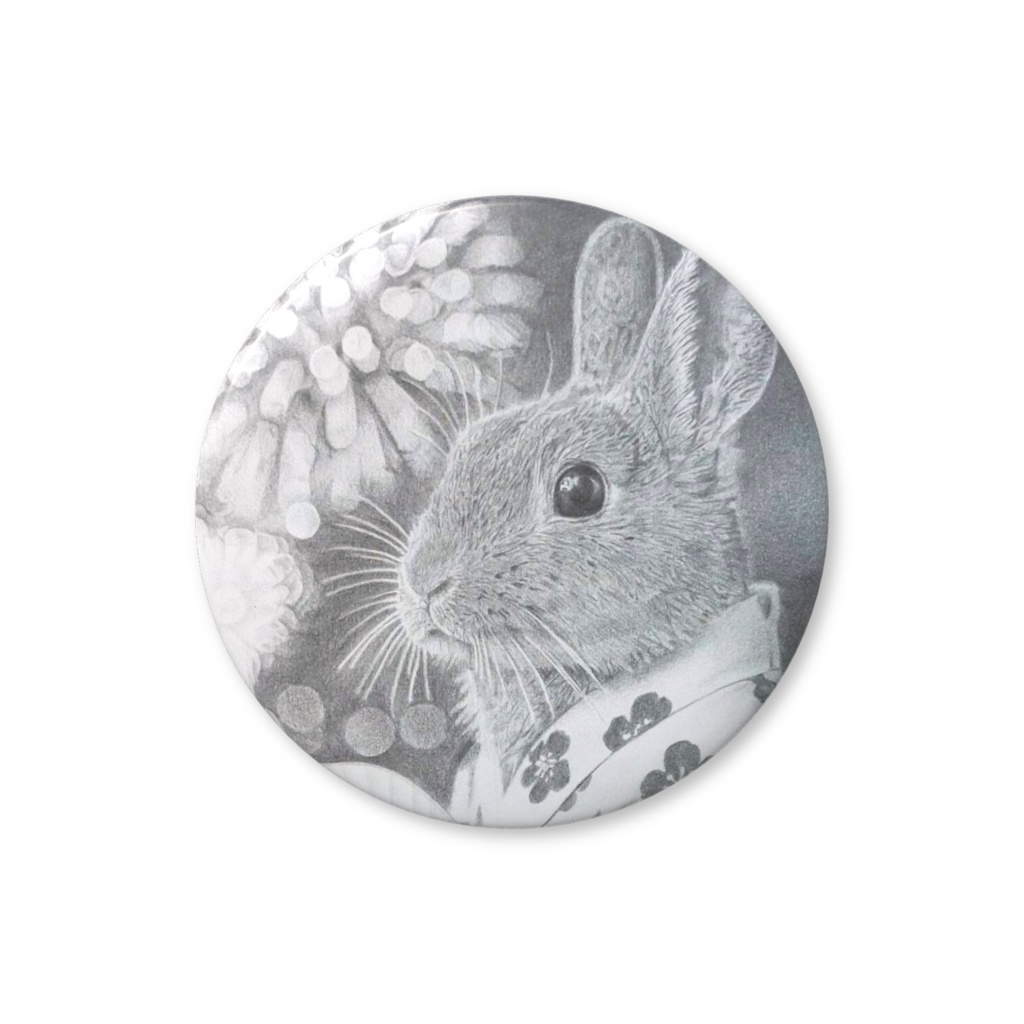鉛筆画缶バッジ：花火ウサギ
