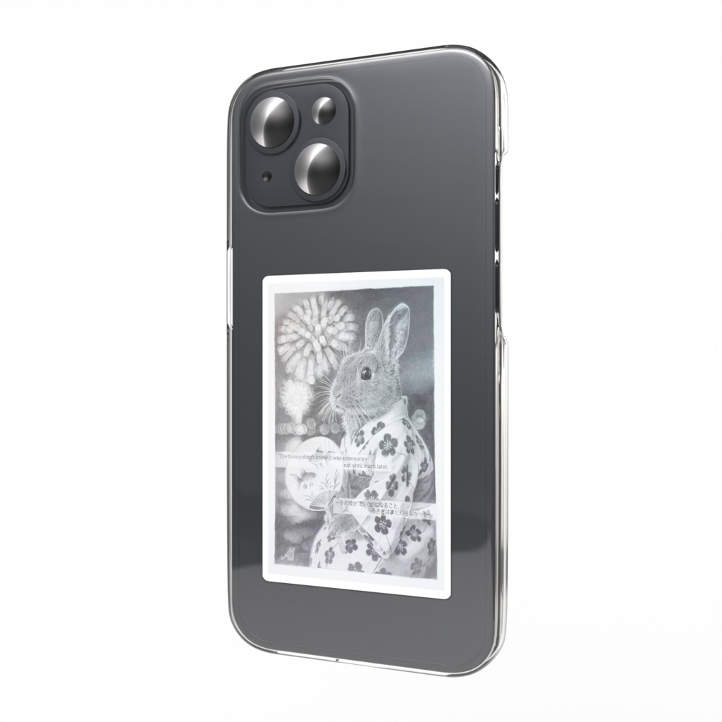 鉛筆画スマホステッカー:花火ウサギ