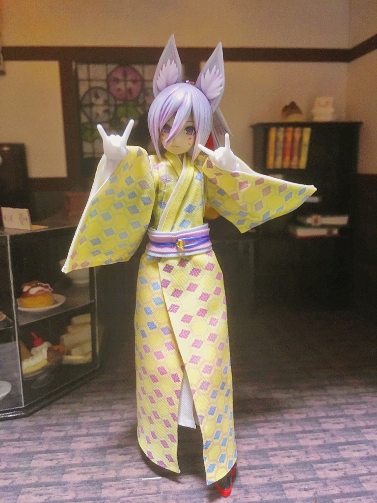 セパレート小振袖 亀甲紫電