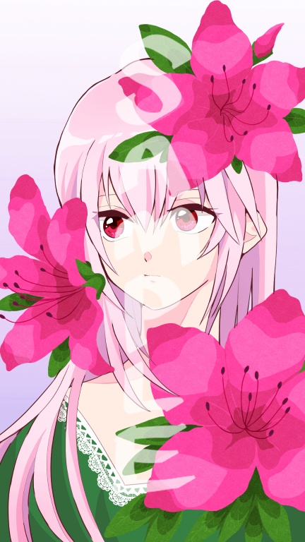 ツツジの花と女の子