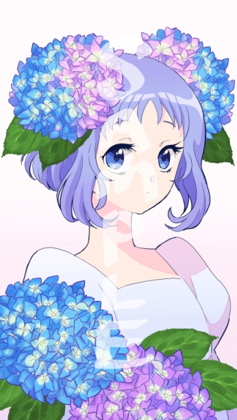 紫陽花の花と女の子